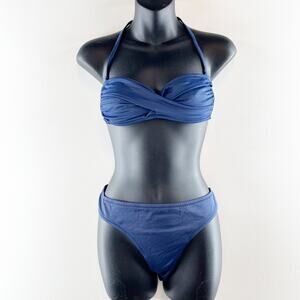 J. Crew Twist Bandeau Strapless Halter Two Piece Bikini Navy Blue S / M